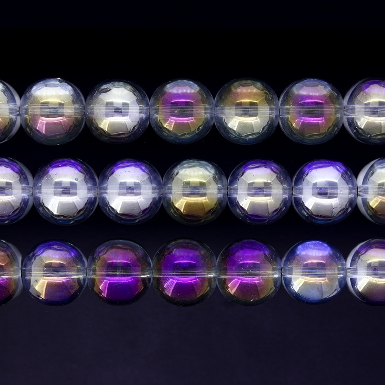 GLASS BEADS ON A STRING UV - BALL - TRANSPARENT - 12mm - RAINBOW - PACKAGE (3х65 pcs.) Hole-1.3mm