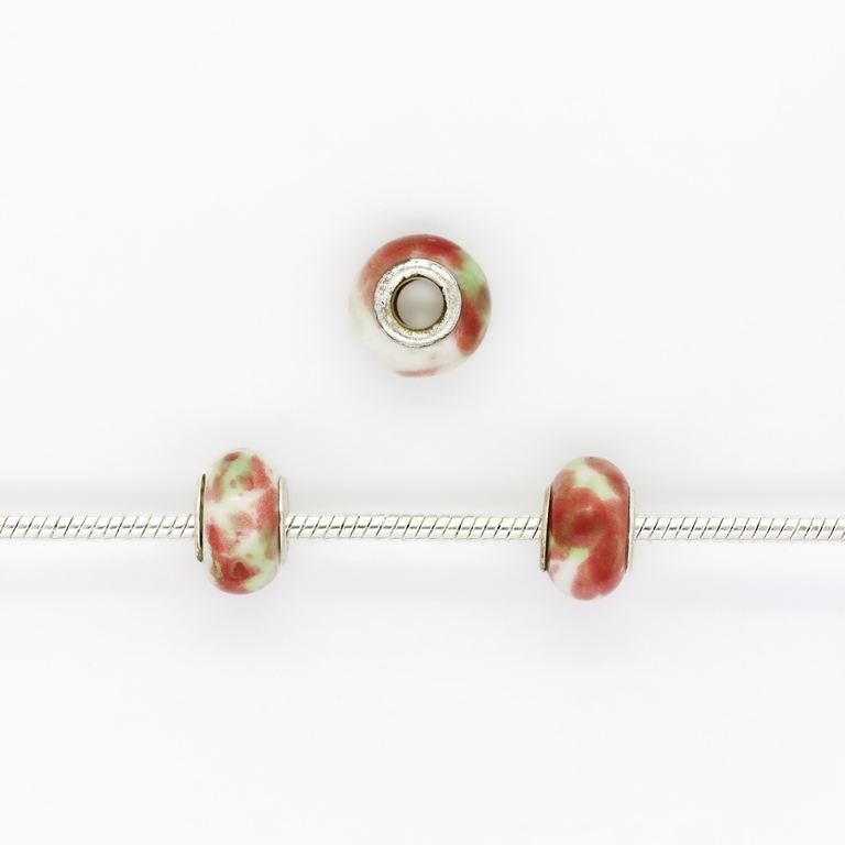 PANDORA TYPE BEADS - CERAMIC - CIRCLE - 15x9mm WHITE-RED (LIGHT)-GREEN (LIGHT) 31 - 5pcs. Hole-5.0mm