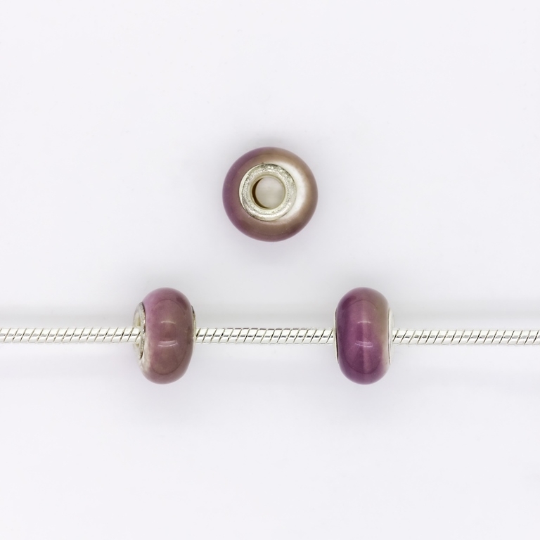 PANDORA TYPE BEADS - CERAMIC - CIRCLE - 15x9mm WHITE-BEIGE (DARK)-PURPLE (LIGHT) 21 - 5pcs. Hole-5.0mm