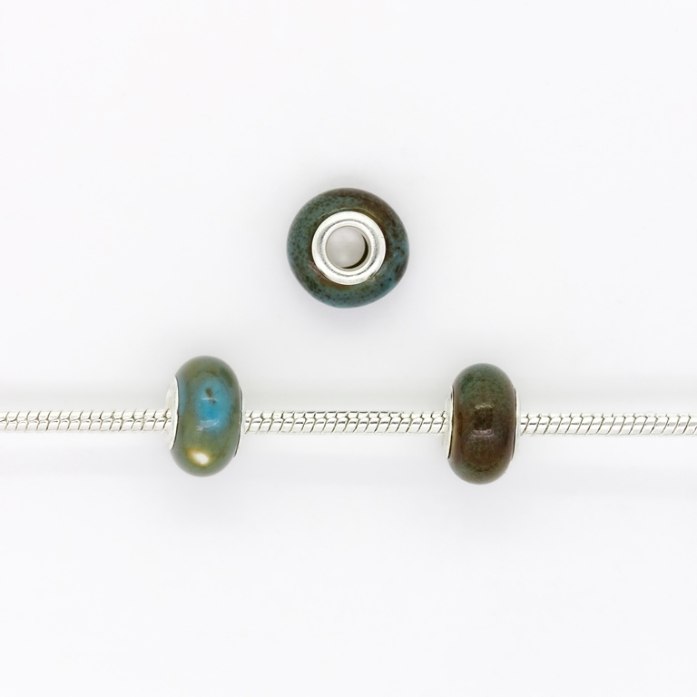 PANDORA TYPE BEADS - CERAMIC - CIRCLE - 15x9mm BLUE-GREEN-BROWN 28 - PACKAGE 50pcs. Hole-5.0mm