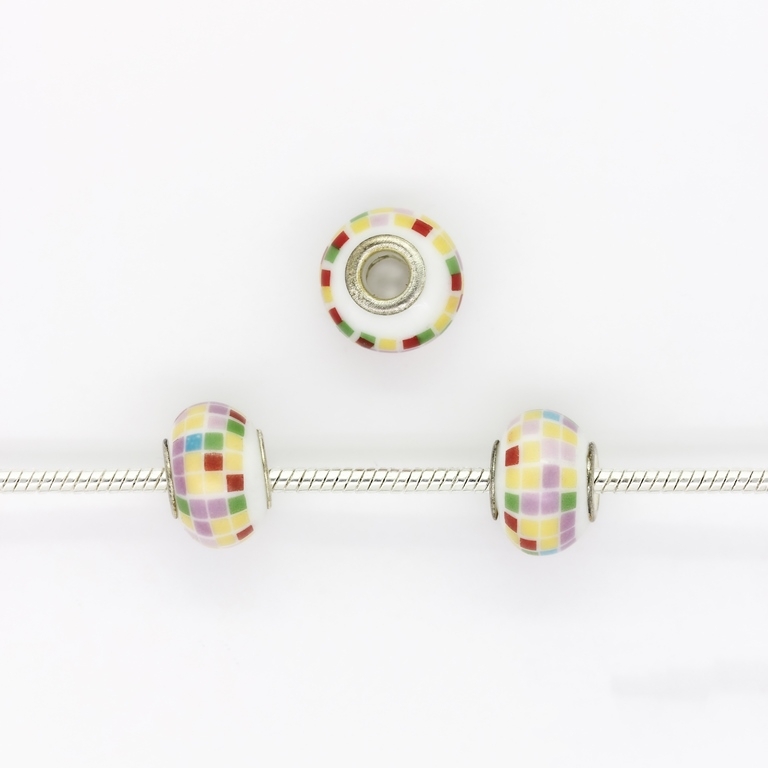 PANDORA TYPE BEADS - CERAMIC - CIRCLE - 16x11mm WHITE-YELLOW-BLUE-GREEN-PINK (LIGHT)-RED 38 - 5pcs. Hole-5.0mm