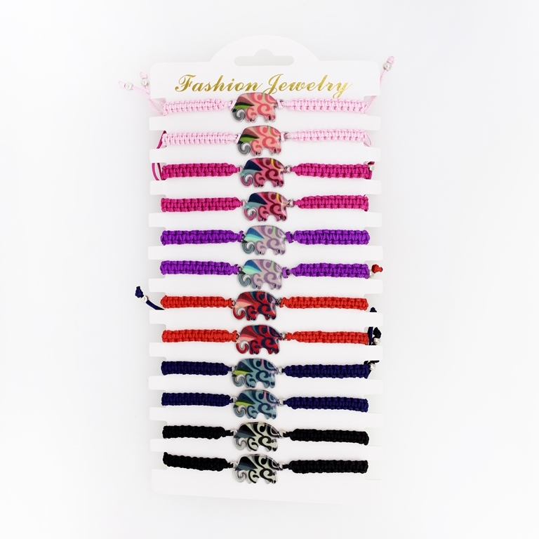 JEWELRY - MACRAME BRACELET - ELEPHANT G103 - MIXED COLORS - PACKAGE 12pcs.