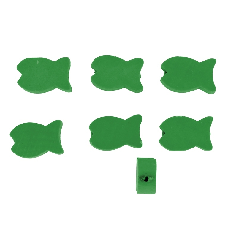 WOODEN FIGURES - FISH 03 - 20x11x8mm GREEN - PACKAGE 250pcs. Hole-2.5mm