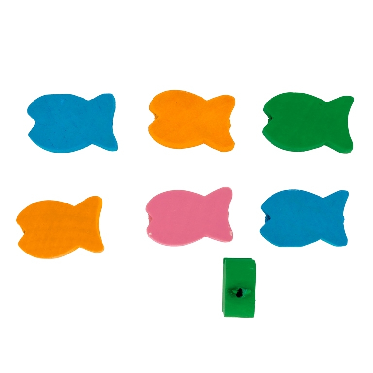 WOODEN FIGURES - FISH 03 - 20x11x8mm MIX - 25pcs. Hole-2.5mm