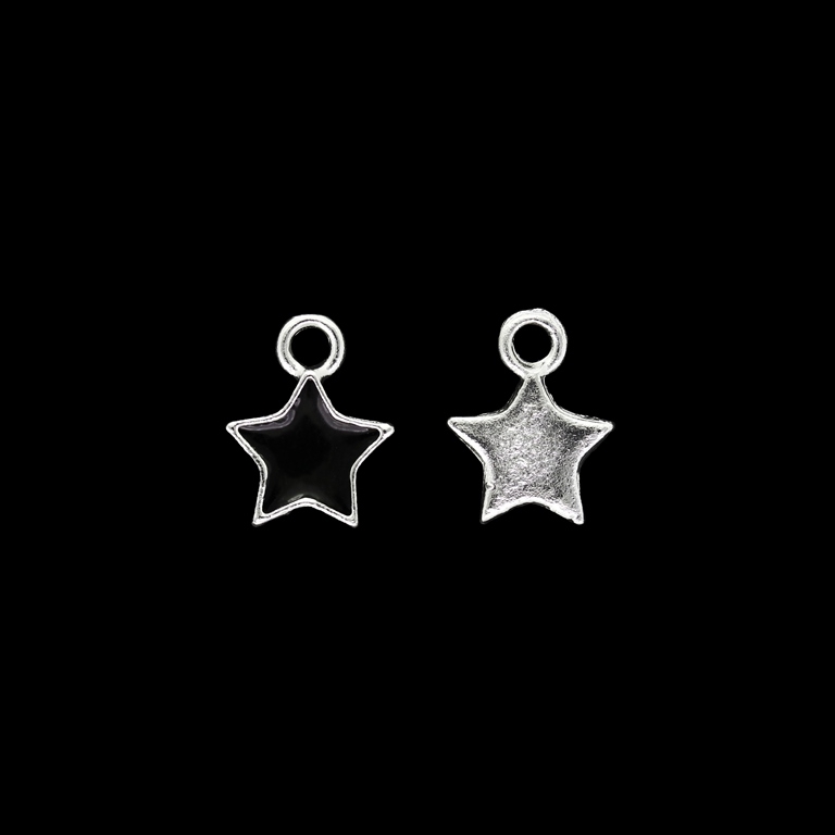 METAL BEADS WITH ENAMEL - UV - PENDANT - STAR 06 - 10x13x2mm SILVER AND BLACK - PACKAGE 40pcs. Hole-2.2mm