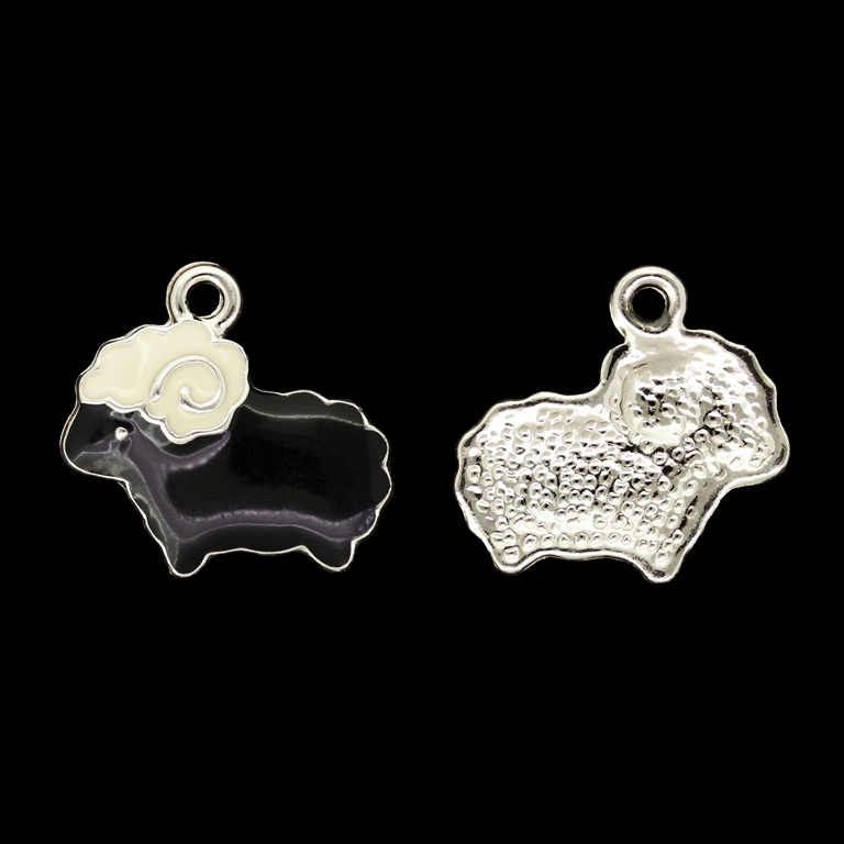 METAL BEADS WITH ENAMEL - UV - PENDANT - ARIES 03 - 20x19x3mm SILVER AND BLACK - PACKAGE 40pcs. Hole-1.8mm