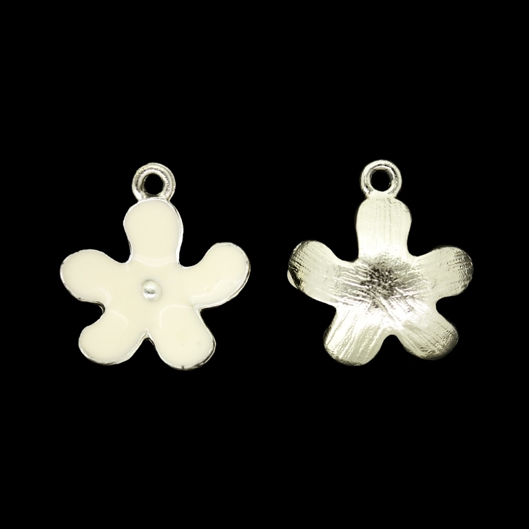 METAL BEADS WITH ENAMEL - UV - PENDANT - FLOWER 17 - 18x20x4mm NICKEL AND ECRU - PACKAGE 40pcs. Hole-1.6mm