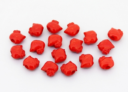 OPAQUE PLASTIC BEADS - KITTY - 8.5x9x6mm RED С07 - PACKAGE 500g Hole-3.0mm (1950pcs.)