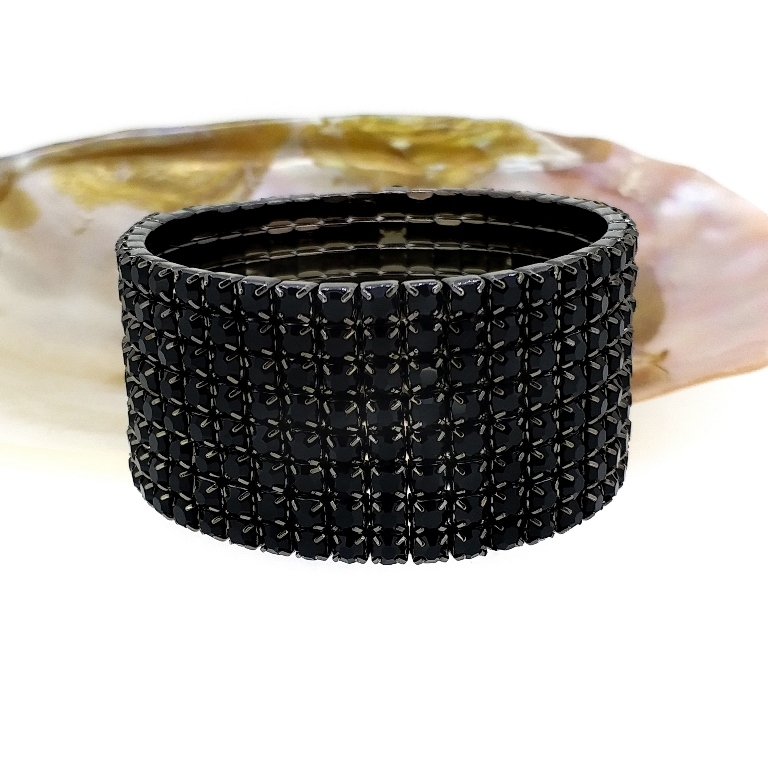 JEWELRY - ELASTIC BRACELET WITH CRYSTALS G120 - 8 ROWS - BLACK - 1pc.