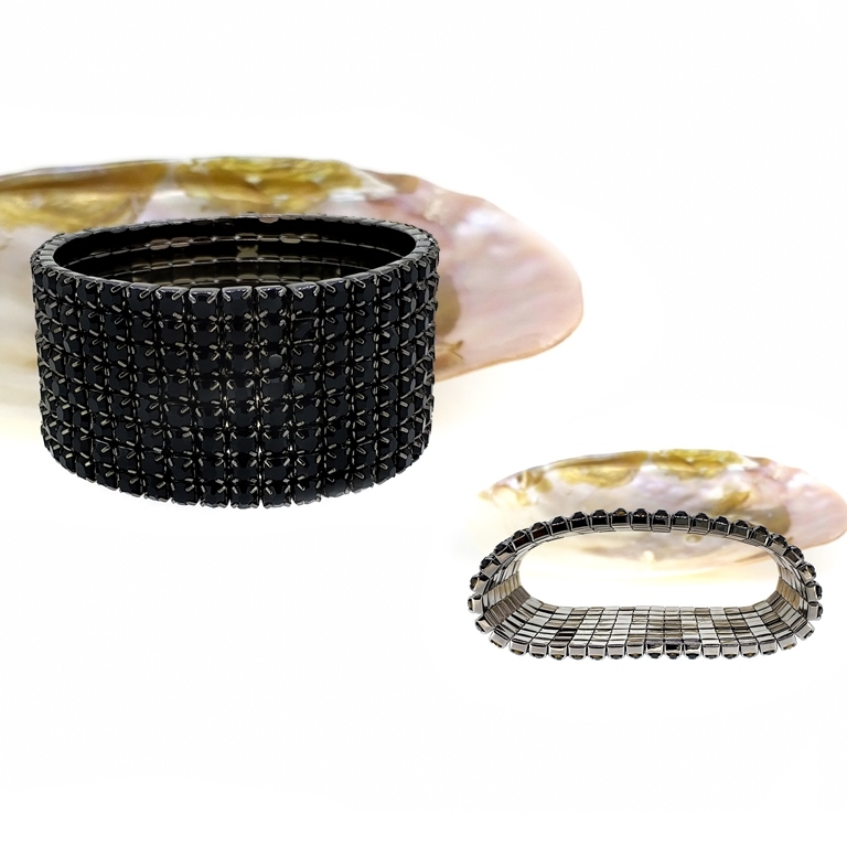 JEWELRY - ELASTIC BRACELET WITH CRYSTALS G120 - 8 ROWS - BLACK - PACKAGE 6pcs.