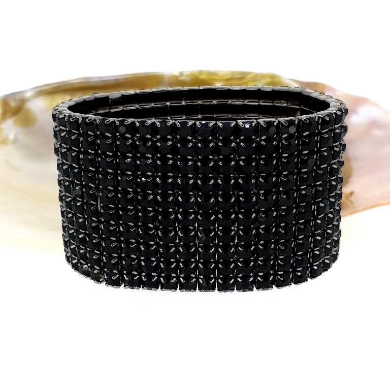 JEWELRY - ELASTIC BRACELET WITH CRYSTALS G120 - 10 ROWS - BLACK - 1pc.