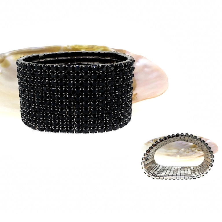 JEWELRY - ELASTIC BRACELET WITH CRYSTALS G120 - 10 ROWS - BLACK - PACKAGE 6pcs.