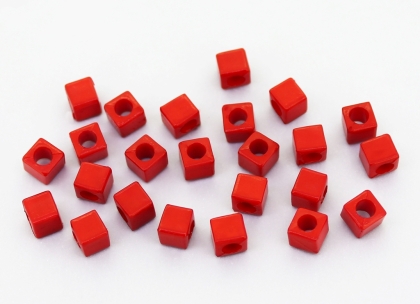 OPAQUE PLASTIC BEADS - CUBE - 6x6mm RED С07 - PACKAGE 500g Hole-3.5mm (3050pcs.)