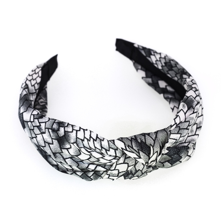 JEWELRY - ACCESSORY FOR HAIR - TIARA TEXTILE WITH KNOT D025 - DRAGON PRINT 01 - WHITE-GRAY (DARK) - PACKAGE 6pcs.