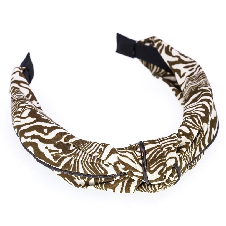 JEWELRY - ACCESSORY FOR HAIR - TIARA TEXTILE WITH KNOT D025 - ZEBRA PRINT 01 - BROWN-ECRU - PACKAGE 6pcs.