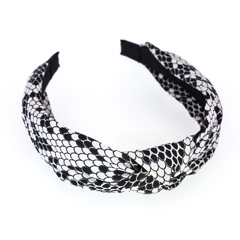 JEWELRY - ACCESSORY FOR HAIR - TIARA TEXTILE WITH KNOT D025 - SNAKE PRINT 01 - WHITE-BLACK - 1pc.