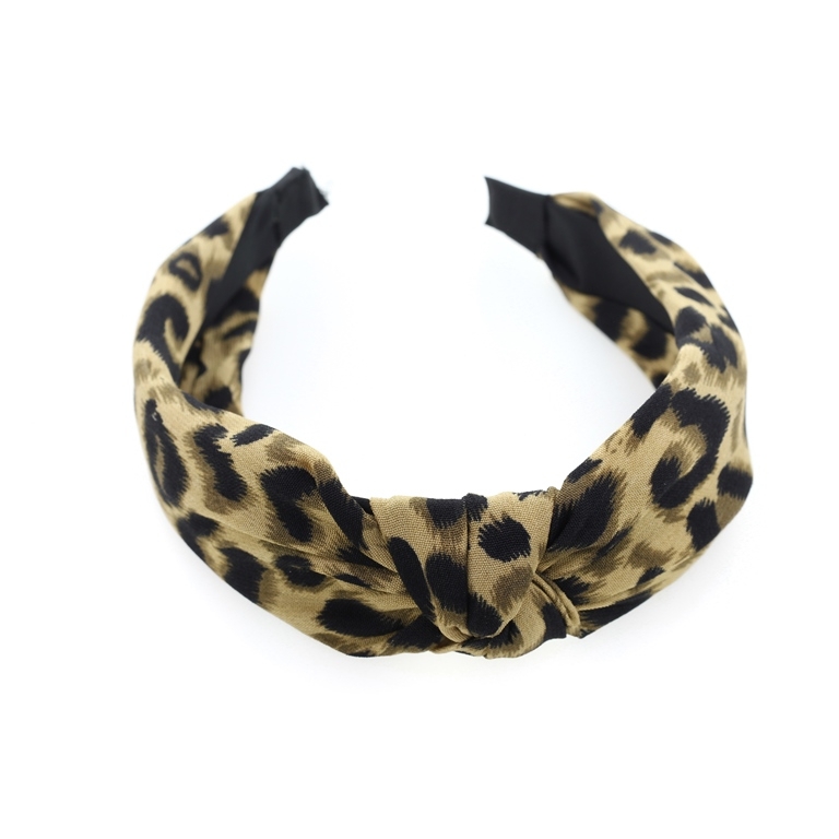 JEWELRY - ACCESSORY FOR HAIR - TIARA TEXTILE WITH KNOT D025 - LEOPARD PRINT 04 - BEIGE-BROWN (DARK)-BLACK - PACKAGE 6pcs.