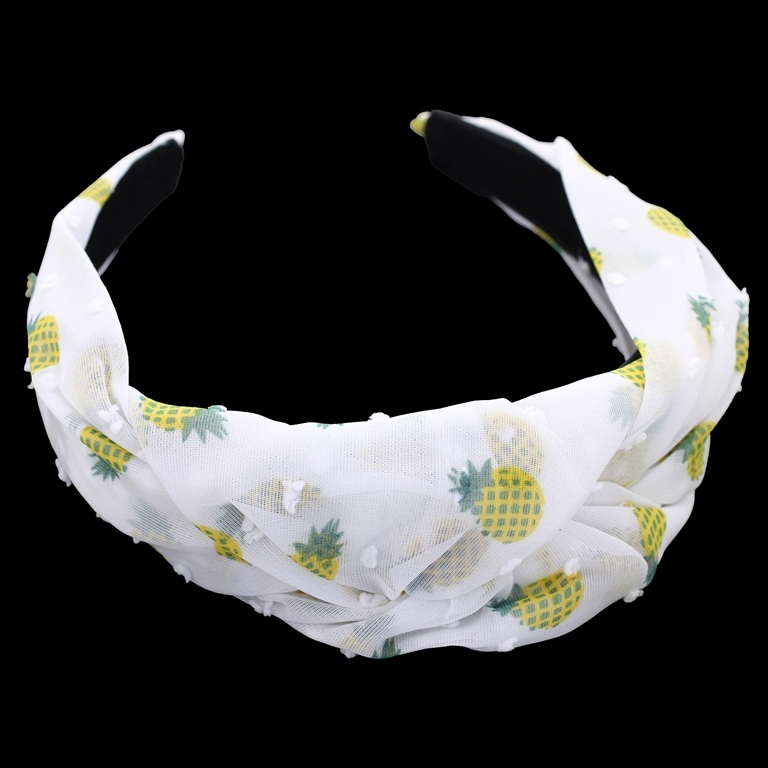 JEWELRY - ACCESSORY FOR HAIR - TIARA TEXTILE WITH KNOT D026 - PINEAPPLE 01 - WHITE-YELLOW-GREEN - 1pc.