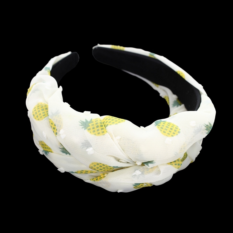 JEWELRY - ACCESSORY FOR HAIR - TIARA TEXTILE WITH KNOT D026 - PINEAPPLE 01 - ECRU (LIGHT)-YELLOW-GREEN - PACKAGE 6pcs.