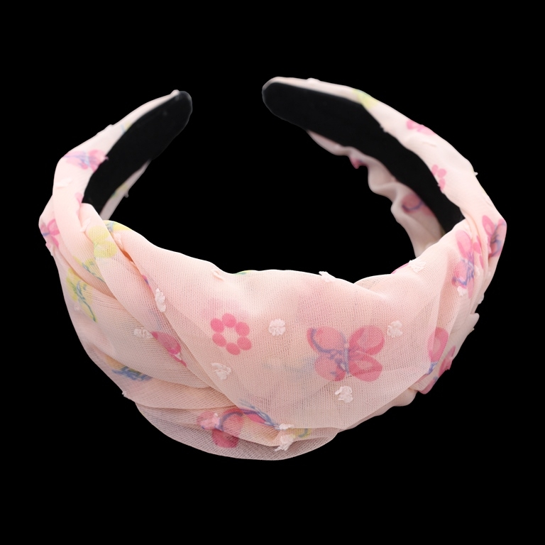 JEWELRY - ACCESSORY FOR HAIR - TIARA TEXTILE WITH KNOT D026 - BUTTERFLIES 01 - PEACH-PINK-YELLOW - 1pc.