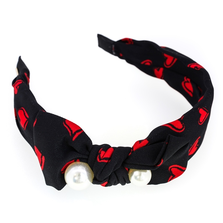 JEWELRY - ACCESSORY FOR HAIR - TIARA TEXTILE WITH KNOT D029 - HEART 01 - BLACK-RED - PACKAGE 6pcs.