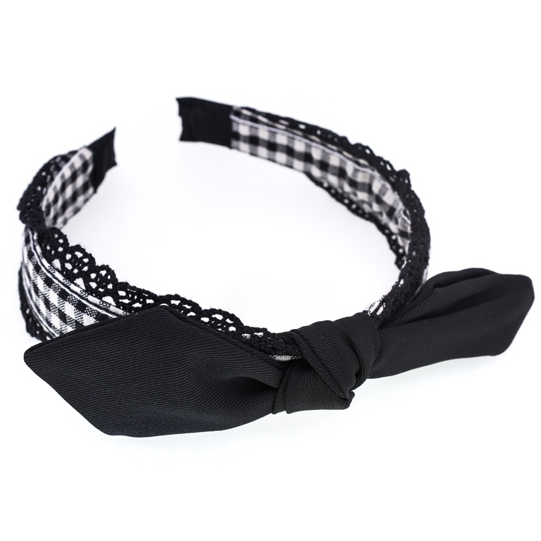 JEWELRY - ACCESSORY FOR HAIR - TIARA TEXTILE WITH KNOT D032 - COUNTRY CHECK PATTERN 03 - BLACK-WHITE - PACKAGE 6pcs.