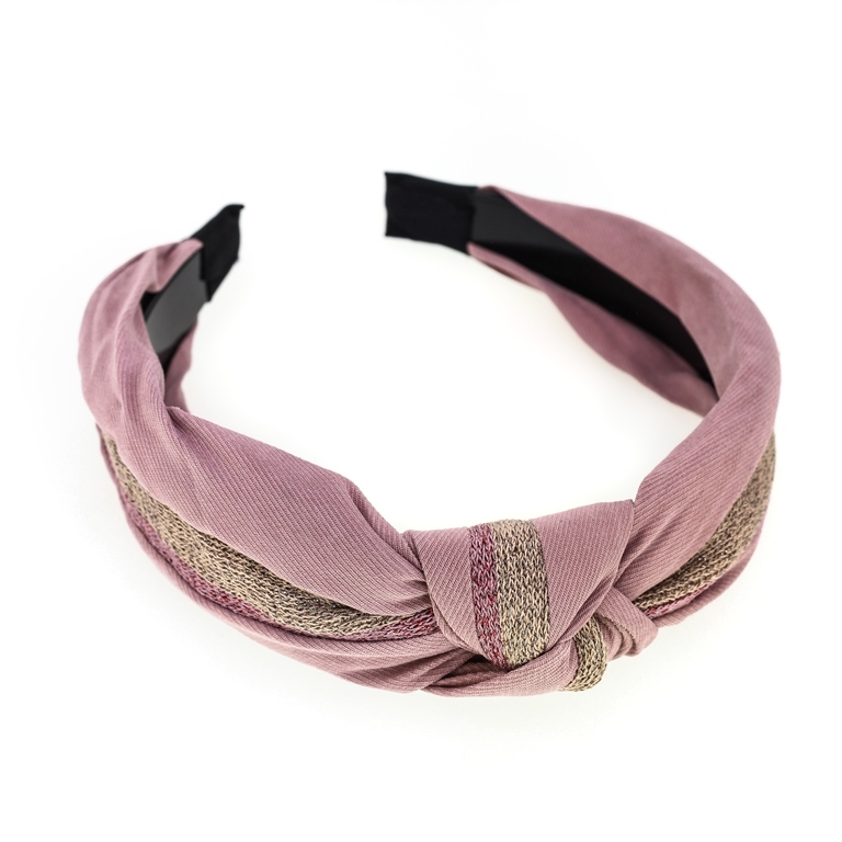 JEWELRY - ACCESSORY FOR HAIR - TIARA TEXTILE WITH KNOT D031 - TRI-COLOR 01 - ROSE DUST-PINK (DARK)-BEIGE (LIGHT) - PACKAGE 6pcs.