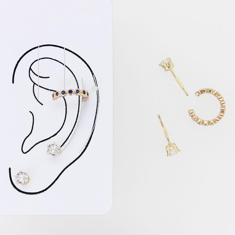 JEWELRY - EAR CUFF - ZIRCON Е341 - GOLD-MIX - PACKAGE 6 pairs