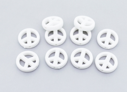 OPAQUE PLASTIC BEADS - PEACE SIGN - 14.5x3mm WHITE С01 - PACKAGE 500g Hole-1.8mm (1200pcs.)