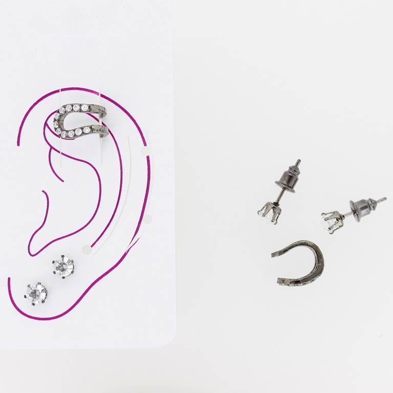 JEWELRY - EAR CUFF - ZIRCON Е343 - OXIDIZED-WHITE - 1 pair