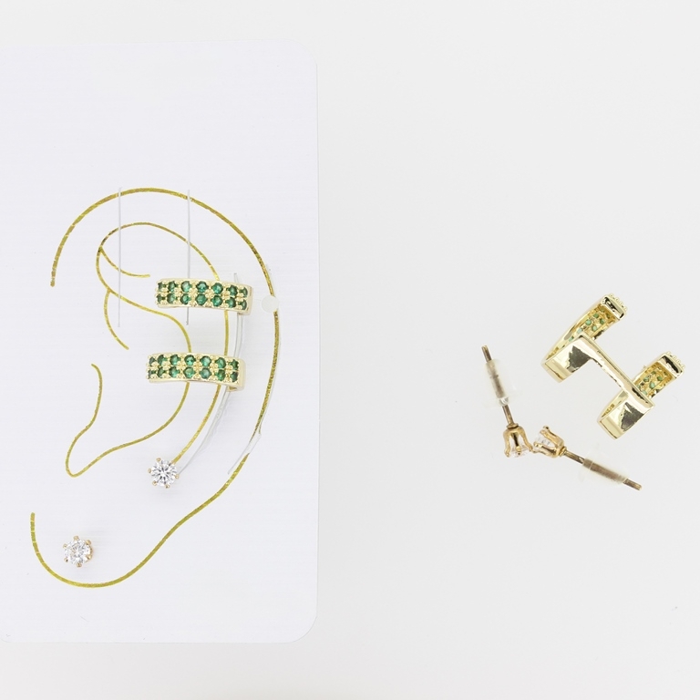 JEWELRY - EAR CUFF - ZIRCON Е344 - GOLD-GREEN (DARK) - 1 pair