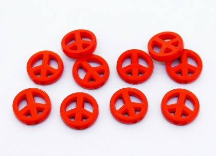 OPAQUE PLASTIC BEADS - PEACE SIGN - 14.5x3mm RED С07 - PACKAGE 500g Hole-1.8mm (1200pcs.)