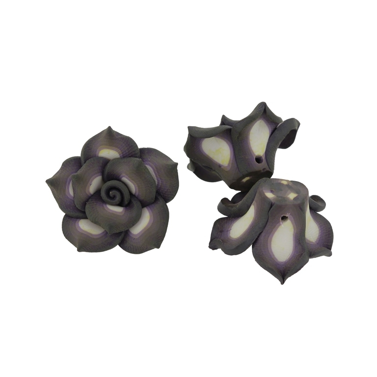 POLYMER CLAY FIMO BEADS - ROSE 01 MULTICOLORED - 25x14mm CHAMPAGNE-PURPLE-GRAY (DARK) 68 - ПАКЕТ 100pcs. Hole-2.0mm