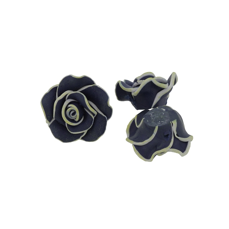 POLYMER CLAY FIMO BEADS - ROSE 02 EDGE - 22x12mm BLUE (DARK) AND ECRU (DARK) 125 - 10pcs. Hole-2.0mm