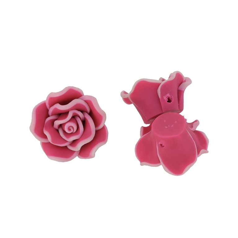 POLYMER CLAY FIMO BEADS - ROSE 02 EDGE - 25x12mm MIX PINK ELECTRICAL-PINK (LIGHT) - PACKAGE 100pcs. Hole-2.0mm