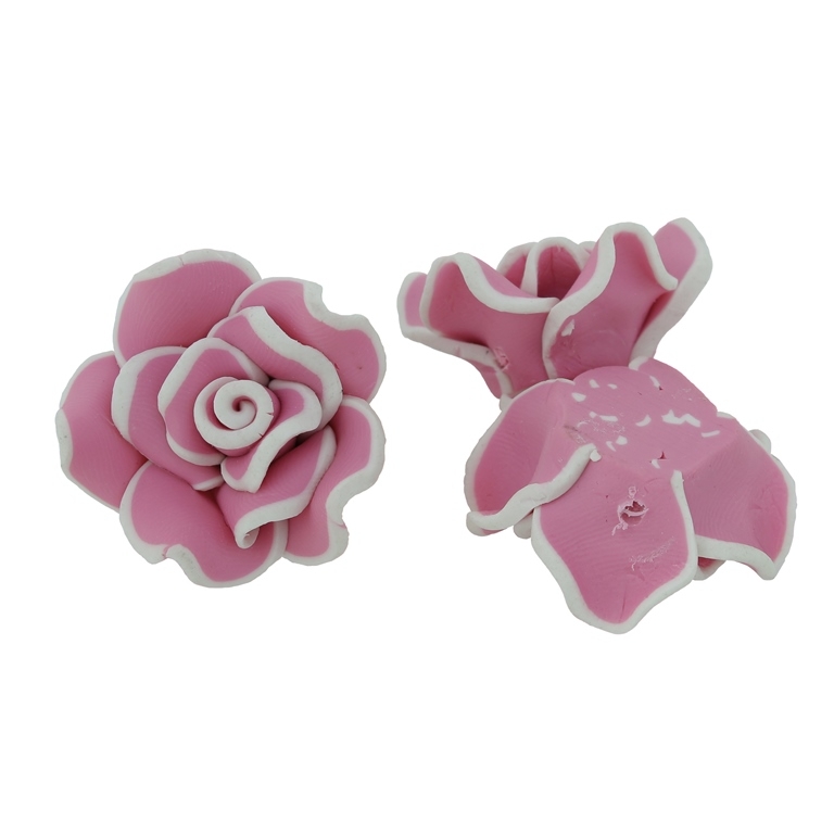 POLYMER CLAY FIMO BEADS - ROSE 02 EDGE - 30x14mm PINK AND WHITE 116 - 7pcs. Hole-2.0mm