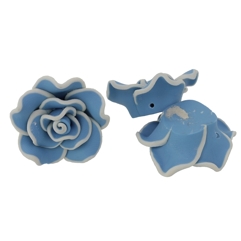 POLYMER CLAY FIMO BEADS - ROSE 02 EDGE - 30x14mm BLUE (LIGHT) AND WHITE 115 - ПАКЕТ 70pcs. Hole-2.0mm