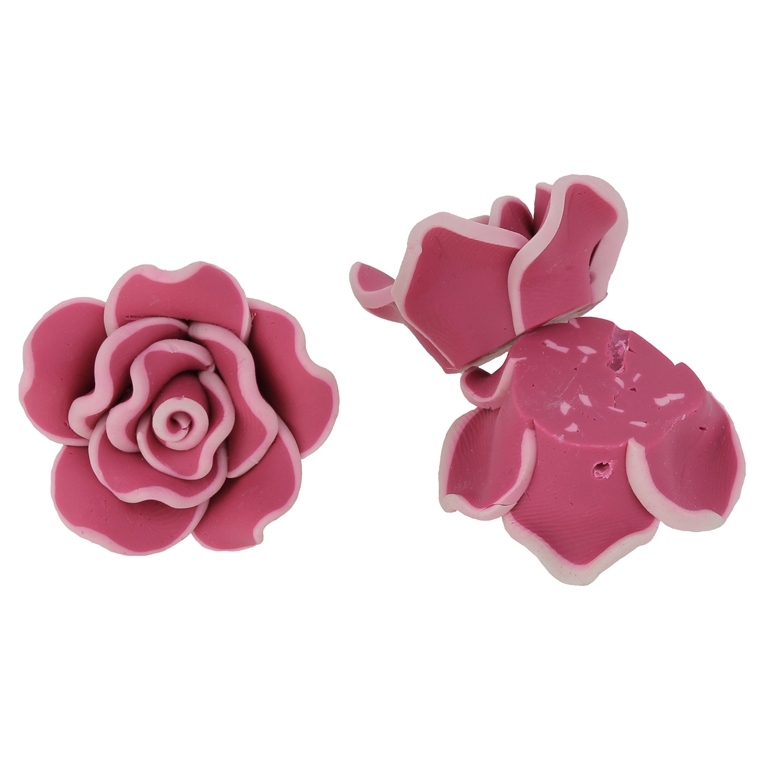 POLYMER CLAY FIMO BEADS - ROSE 02 EDGE - 30x15mm MIX PINK ELECTRICAL AND PINK (LIGHT) - PACKAGE 70pcs. Hole-2.0mm