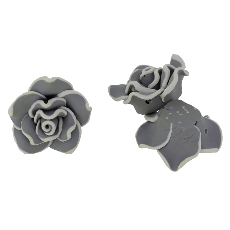 POLYMER CLAY FIMO BEADS - ROSE 02 EDGE - 30x15mm MIX GRAY (DARK) AND ECRU (DARK) - PACKAGE 70pcs. Hole-2.0mm