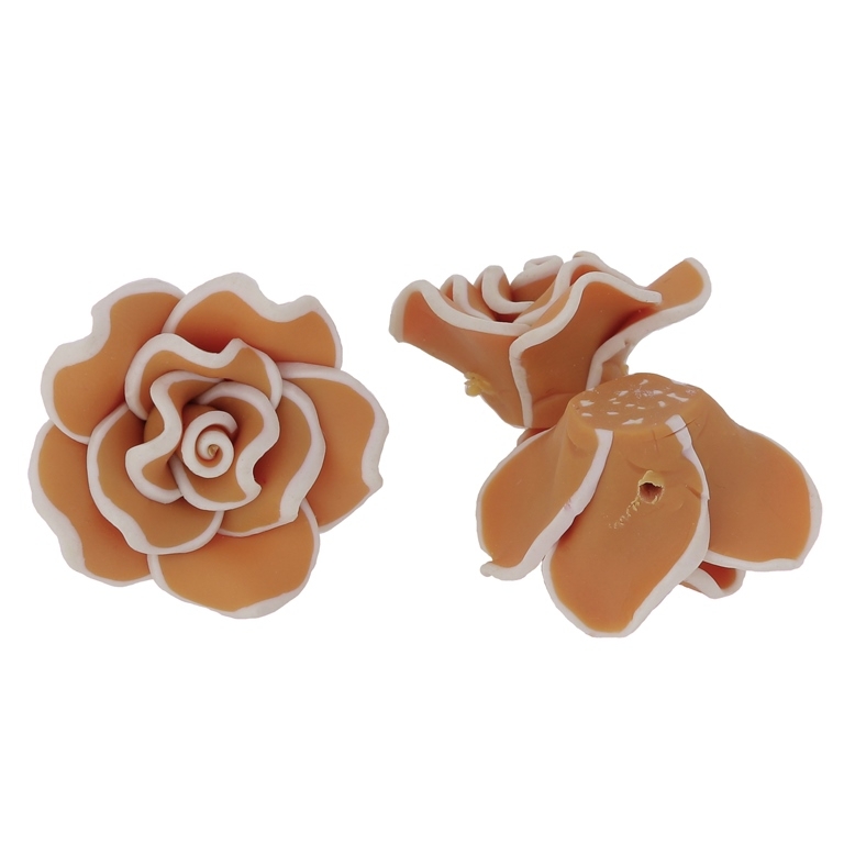 POLYMER CLAY FIMO BEADS - ROSE 02 EDGE - 30x16mm ORANGE (LIGHT) AND ECRU 94 - PACKAGE 70pcs. Hole-2.0mm