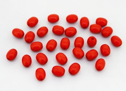 OPAQUE PLASTIC BEADS - OVAL - 8x6.5mm RED С07 - PACKAGE 500g Hole-2.0mm (2100pcs.)