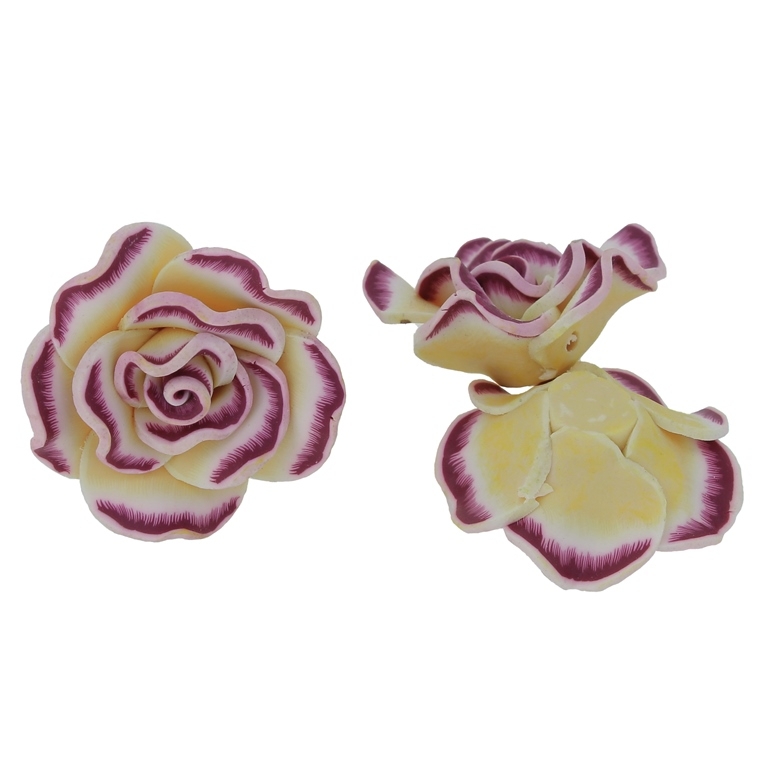 POLYMER CLAY FIMO BEADS - ROSE 02 MULTICOLORED - 30x13mm YELLOW-CYCLAMEN 109 - 7pcs. Hole-2.0mm