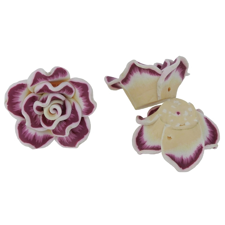 POLYMER CLAY FIMO BEADS - ROSE 02 MULTICOLORED - 30x14mm YELLOW-CYCLAMEN 110 - PACKAGE 70pcs. Hole-2.0mm