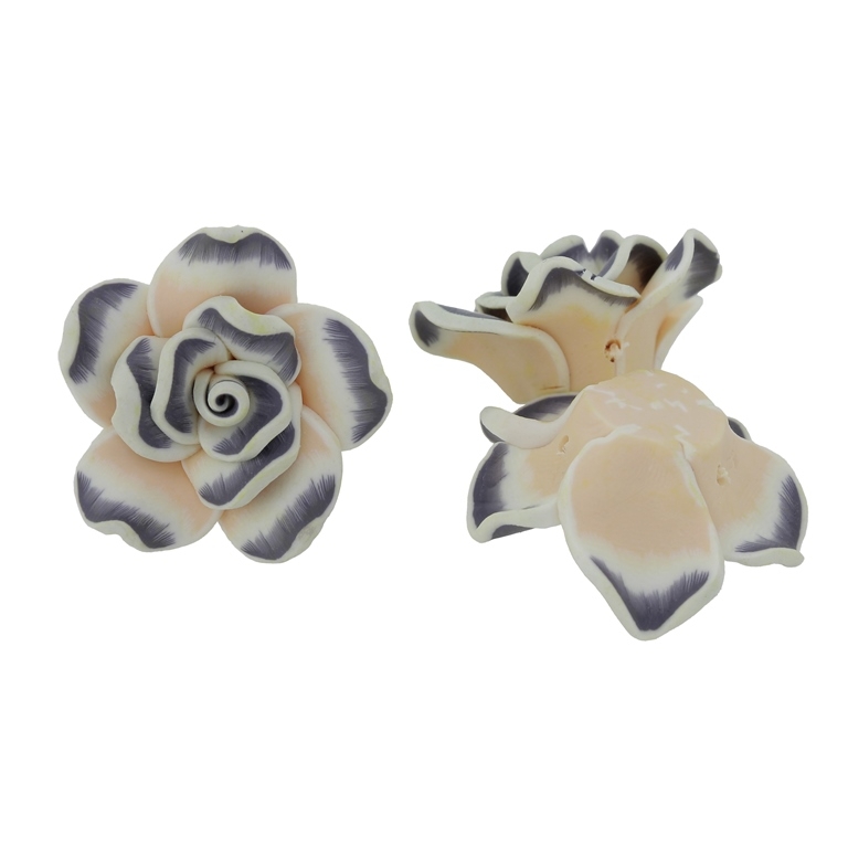 POLYMER CLAY FIMO BEADS - ROSE 02 MULTICOLORED - 30x15mm YELLOW (LIGHT)-GRAY 122 - ПАКЕТ 70pcs. Hole-2.0mm