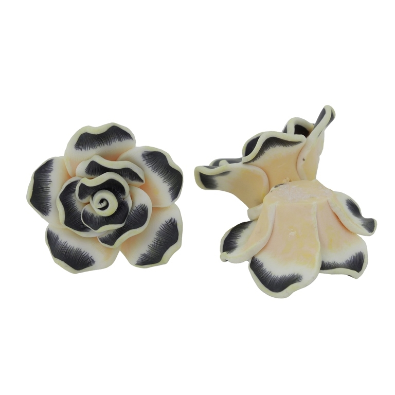 POLYMER CLAY FIMO BEADS - ROSE 02 MULTICOLORED - 30x15mm YELLOW (LIGHT)-BLACK 121 - 7pcs. Hole-2.0mm