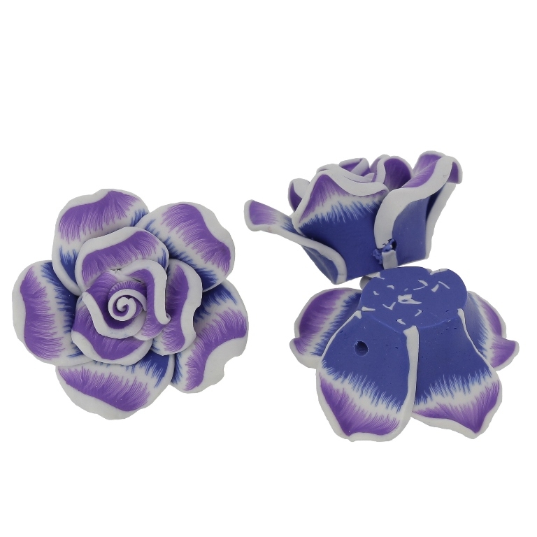 POLYMER CLAY FIMO BEADS - ROSE 02 MULTICOLORED - 30x15mm BLUE (DARK) -PURPLE (DARK) 108 - PACKAGE 70pcs. Hole-2.0mm