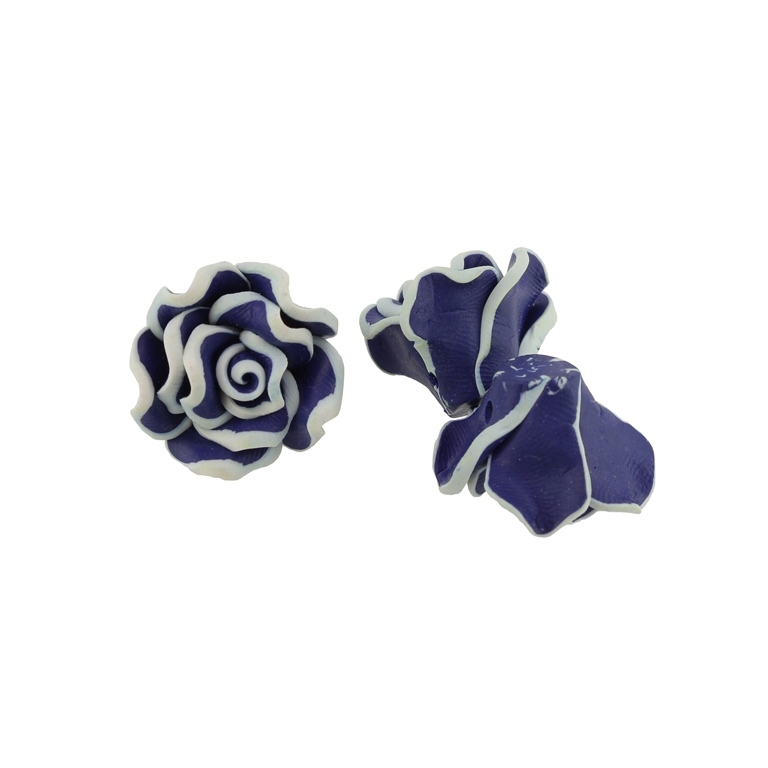 POLYMER CLAY FIMO BEADS - ROSE 02 EDGE - 22x14mm BLUE (DARK) AND BLUE (LIGHT) 29 - 10pcs. Hole-2.0mm