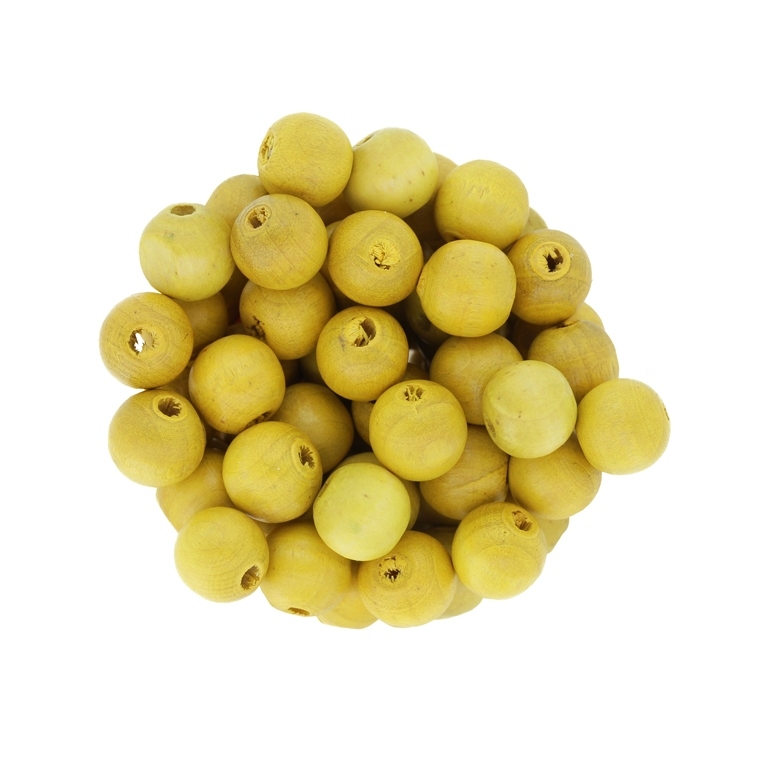 WOODEN BEADS - BALL SHAPED - 9x10mm YELLOW (MATTE) А09 - 50g (162pcs.) Hole-3.0mm