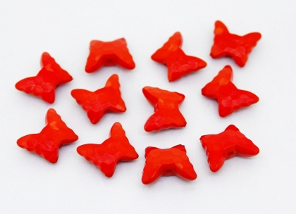 OPAQUE PLASTIC BEADS - BUTTERFLY 04 - FACETED 13x15x6mm RED С07 - 50g Hole-1.8mm (89pcs.)