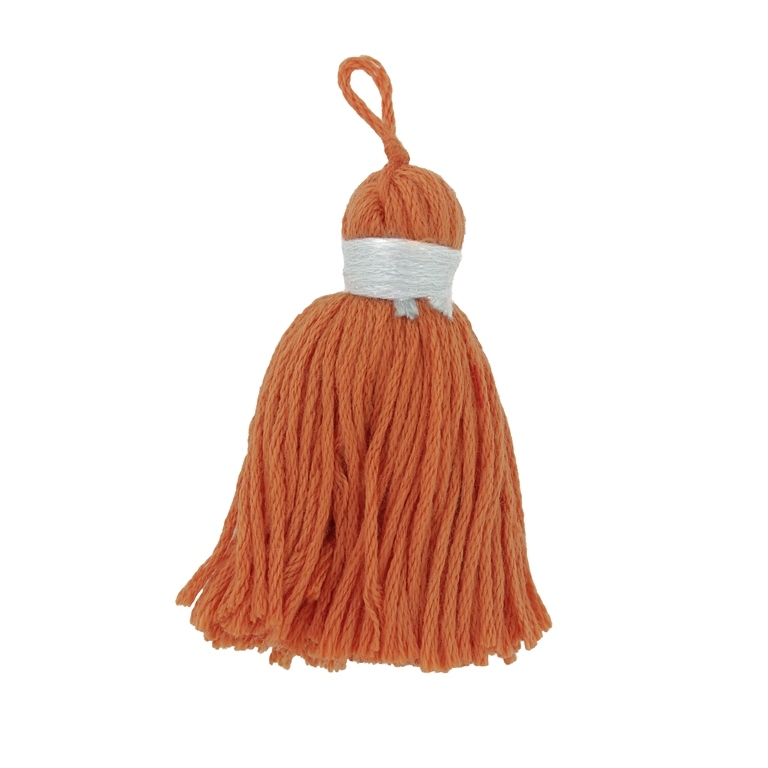 TEXTILE BEADS - TASSEL COTTON - 5.0cm ORANGE-GRAY (LIGHT) 159 - PACKAGE 50pcs.